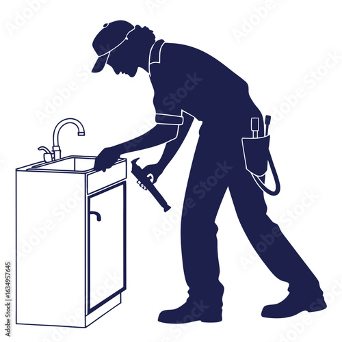 Silhouette Of A Plumber Fixing A Sink