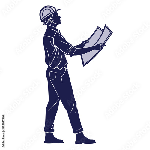 Silhouette Of An Architect Holding Blueprints