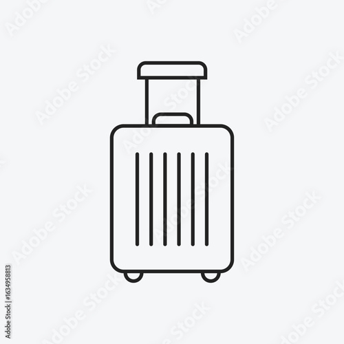 Modern Rolling Suitcase Line Art Icon, Simple Trolley Luggage with Wheels Symbol, Minimalist Vector Graphic for Travel, Vacation, and Business Trip Design.