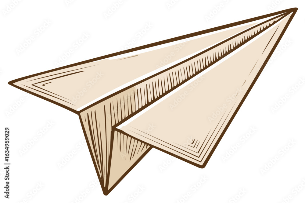 Fototapeta premium Simple stylized paper airplane soaring with visible sketch lines for a nostalgic feel, dreams and travel