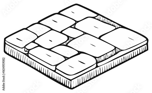 Hand Drawn Stone Pavement Illustration in Isometric View Featuring Rough Texture and Irregular Block Shapes Pattern