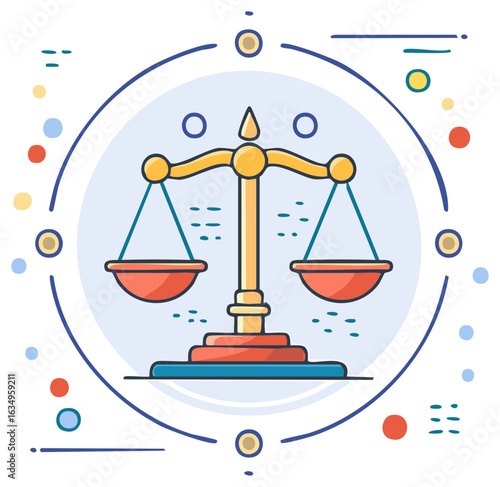 Balance scales illustration symbolizing law, justice, fairness, and decision making.