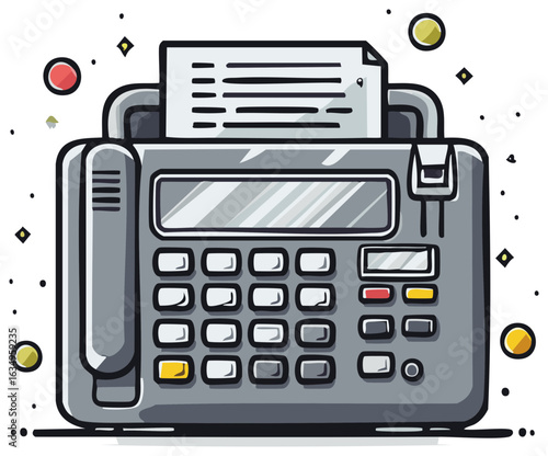 Retro fax machine sending document illustration office equipment