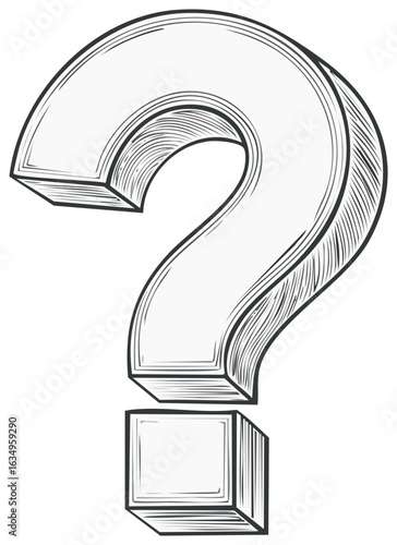 Illustrated Question Mark Symbol Design Graphic with Depth Perspective