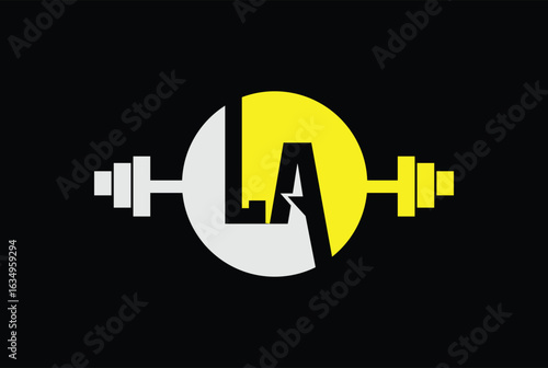 Letter L,A, LA OR AL Logo With barbell. Fitness Gym logo Vector.