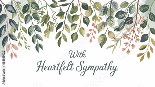 Watercolor Floral Border with Heartfelt Sympathy Greeting for Condolences and Bereavement Cards