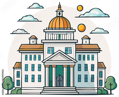 Grand Classical Government Building with Golden Dome and Sunny Sky