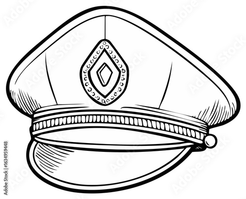 Captain's Hat Graphic Illustration Featuring Visor and Badge in Black and White