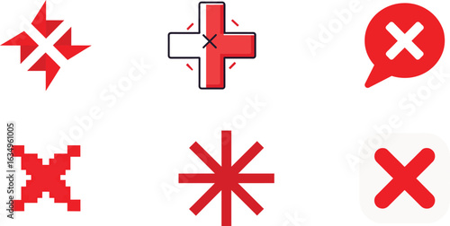 Red Cross Mark Icon Set Various Styles on Transparent Background