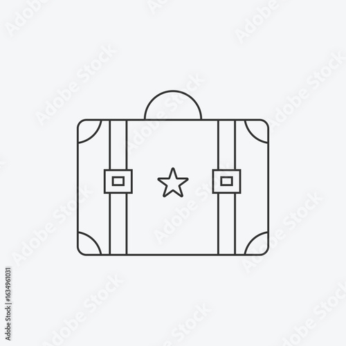 Minimalist Suitcase Outline Icon with Star Simple Line Art Luggage Illustration for Travel, Vacation, Tourism, and Adventure Themes