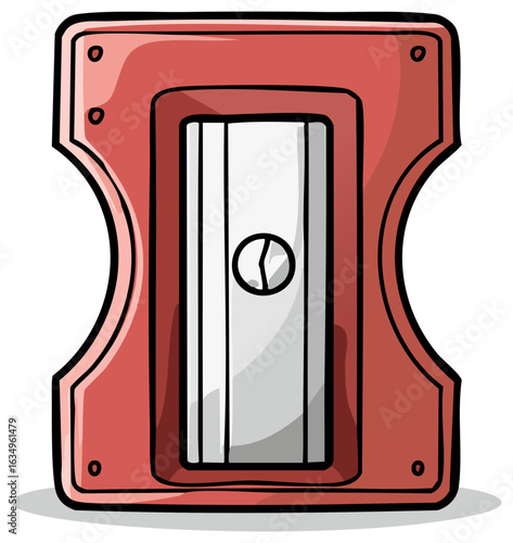 Cartoon illustration of a red pencil sharpener
