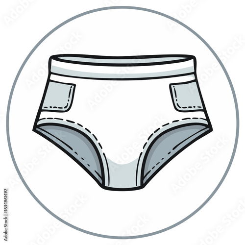 Cartoon style briefs with pockets in circle frame, comfy underwear vector illustration