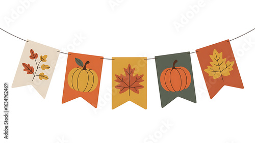 Autumnal banner with fall leaves and pumpkins.
