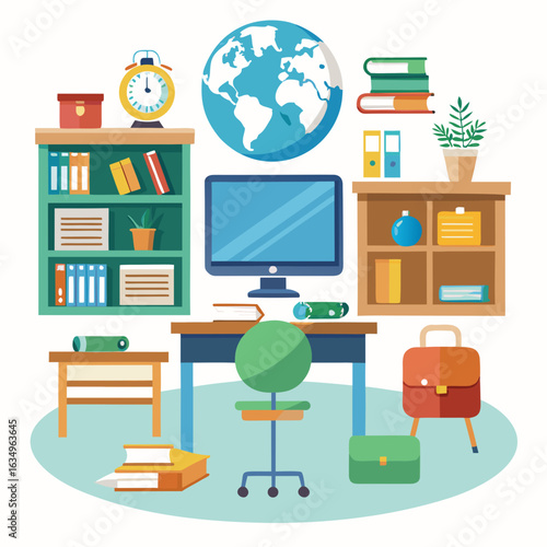 Classroom Elements Infographic Vector Set Isolated on White Background