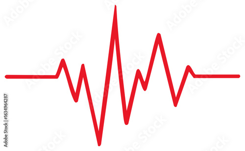 Red cardiogram heartbeat line showing pulse, medical rhythm, or a seismic wave