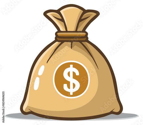 Brown money bag with dollar sign symbolizing wealth currency and financial success