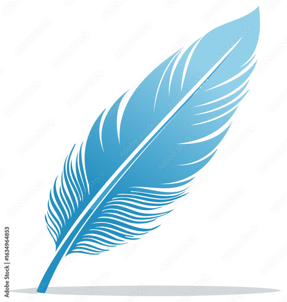 Fototapeta premium Elegant Light Blue Feather Quill Illustration Isolated on White for Writing or Craft Projects