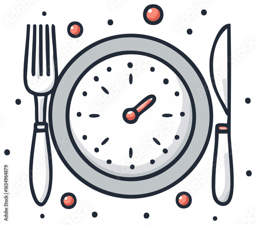 Clock as plate with fork and knife representing mealtime schedule or lunch time concept
