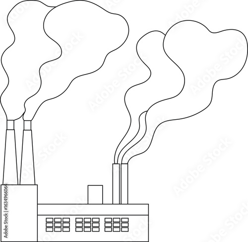 Coloring page with smoking factory. Air pollution illustration
