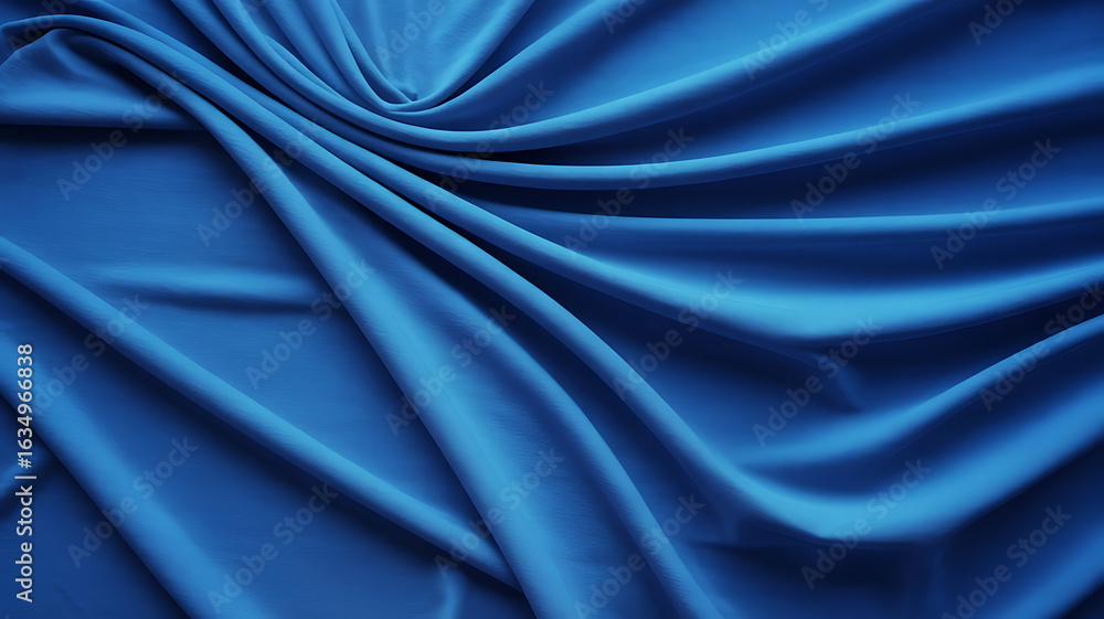 Fototapeta premium Deep blue fabric, draped in elegant folds. 