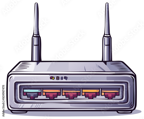 Wireless Router with Antennas and Multiple Ethernet Ports