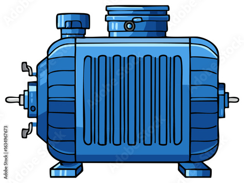 Vibrant Blue Electric Motor or Water Pump Machine Illustration