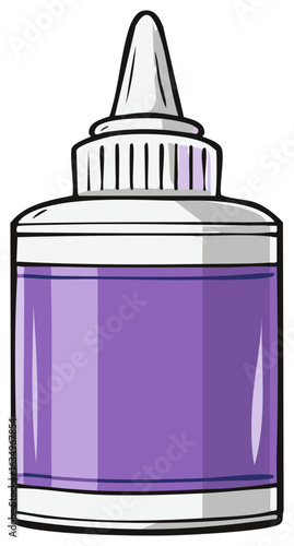Cartoon bottle with purple liquid and white applicator tip, isolated illustration