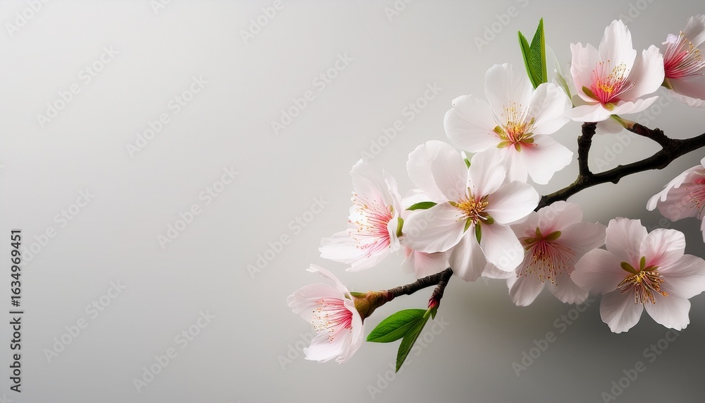 Fototapeta premium minimalist photograph of blooming almond branch on clean light background