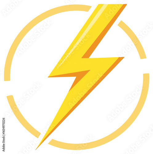 Bright yellow lightning bolt inside a broken circle graphic design representing energy and power