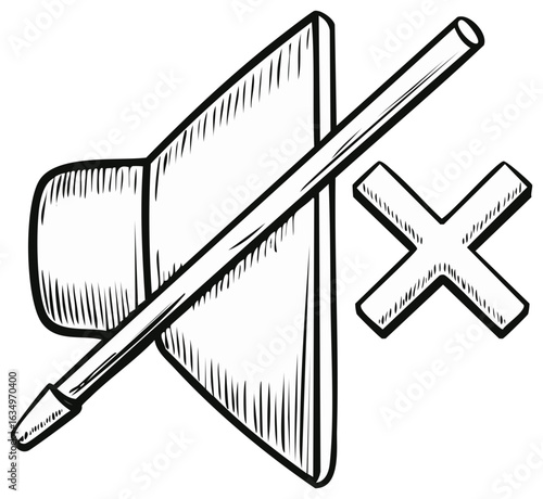 Sound Off, Mute Icon, Noise Reduction Symbol, Hand Drawn Style, Line Art