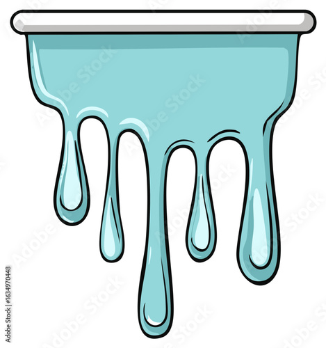 Blue liquid dripping from a ledge with glossy texture and cartoon style