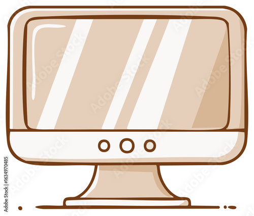 Hand drawn cartoon illustration of a retro computer monitor with a blank screen