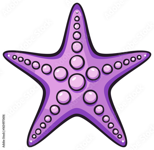 Purple cartoon starfish with light pink bumps and black outline on white