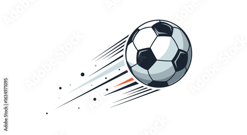 Dynamic motion blur effect on a classic soccer ball in mid-flight captured with high speed action