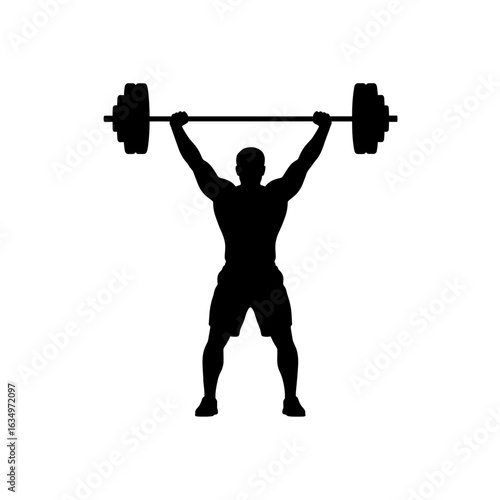 Silhouette of a weightlifter holding a barbell above his head in a full body view image art