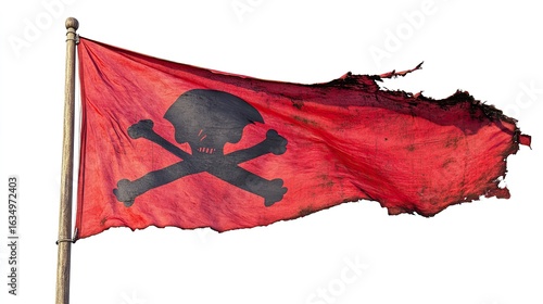 waving pirate red flag isolated on white background on white background 