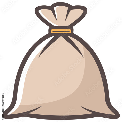 Tied Sack Illustration Heavy Outline Brown Sandbag Full Pouch Container Vector
