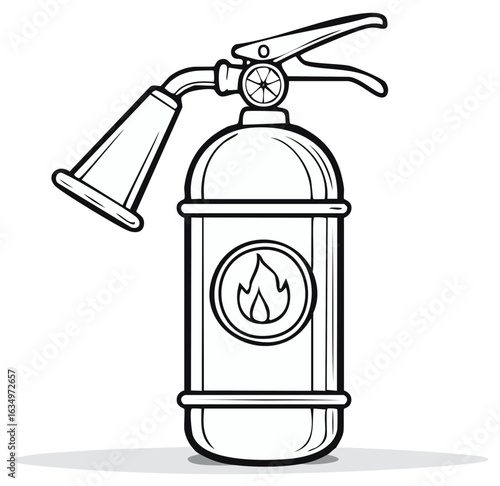 Stylized Outline Illustration of a Fire Extinguisher with a Flame Symbol