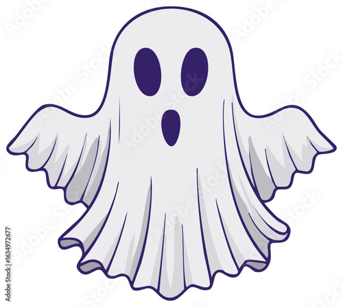 Cute cartoon ghost with large dark eyes and open mouth in a playful pose