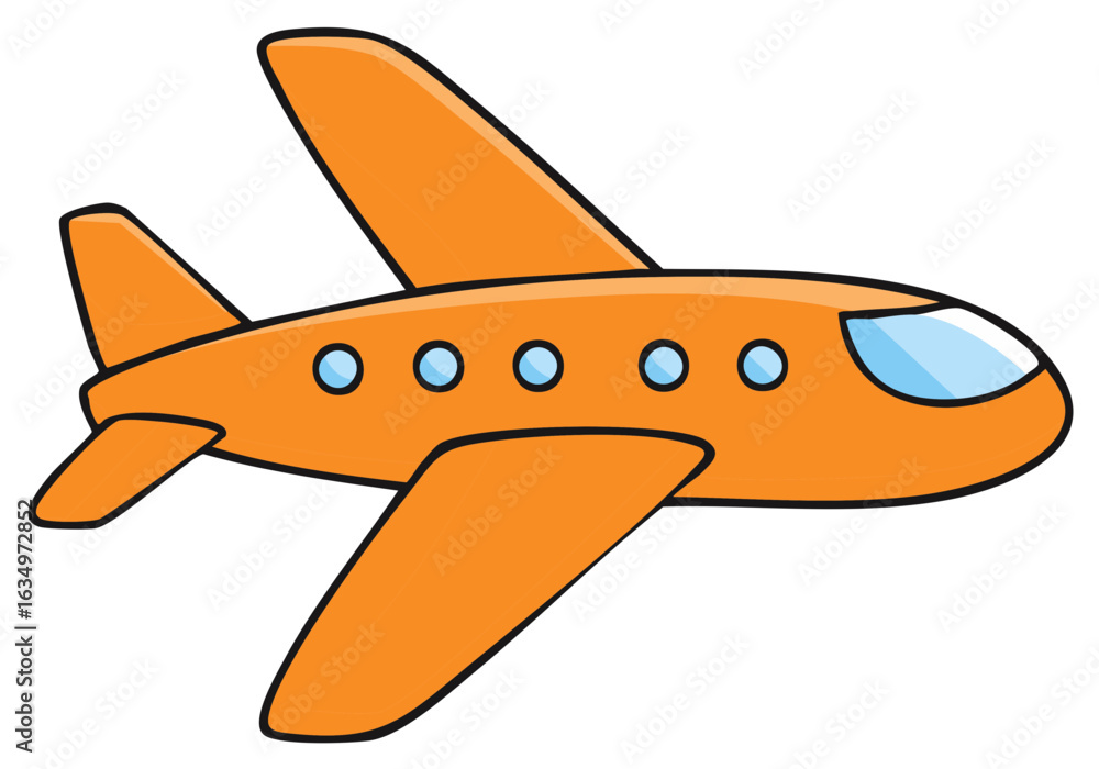 Fototapeta premium Simple orange cartoon passenger airplane illustration for children's travel and transportation concepts