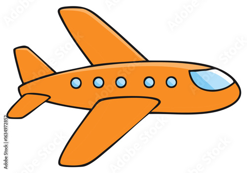 Simple orange cartoon passenger airplane illustration for children's travel and transportation concepts