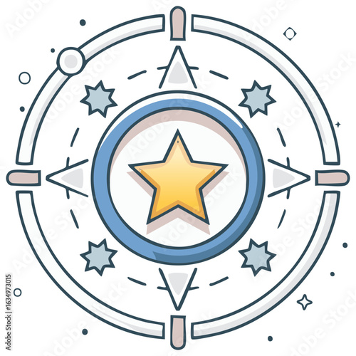 Stylized Compass with Star Icon in Center, Creative Navigation Tool
