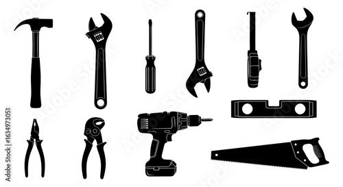 Essential Tools Collection Hammers, Wrenches, Screwdrivers, Pliers, Drills, and Saws for DIY Projects