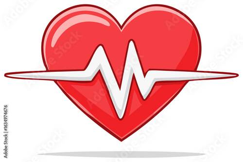 Stylized Red Heart with White Pulse Line and Shadow