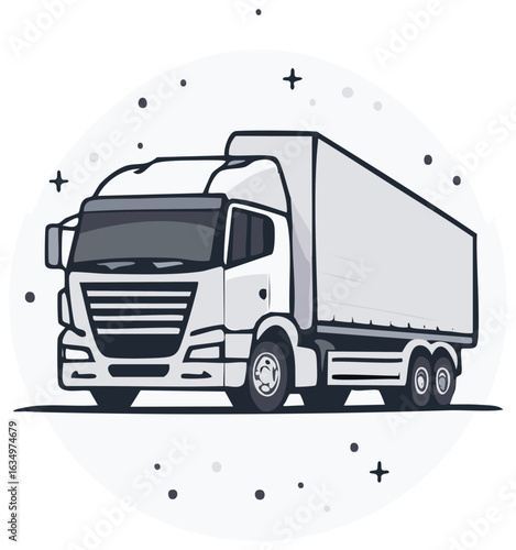 Illustration of a White Delivery Truck with a Trailer Ready for Transporting Goods