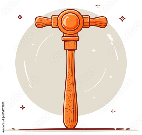 Wooden judge's gavel with a rounded head and handle against a circular abstract background