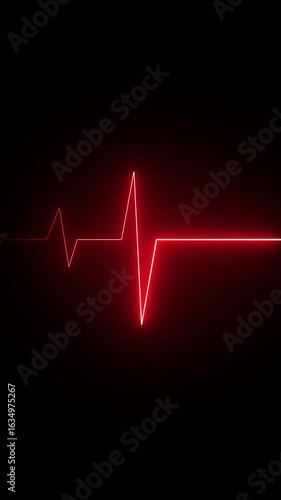 Neon heartbeat line on black isolated background. Heartbeat lines animation background .Health- medicine and human heart concepts. Abstract glowing neon heartbeat signal icon animation video.