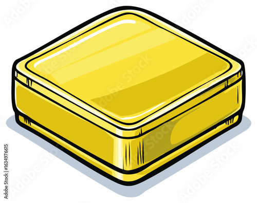 A golden rectangular box with a lid, illustrated in a simple isometric cartoon style with bold outlines.