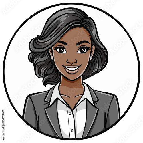 Friendly African American business woman cartoon avatar portrait in a circular frame