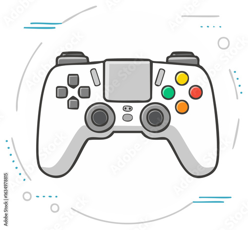 Modern white gamepad controller on a white backdrop with simple modern design elements for gaming and entertainment